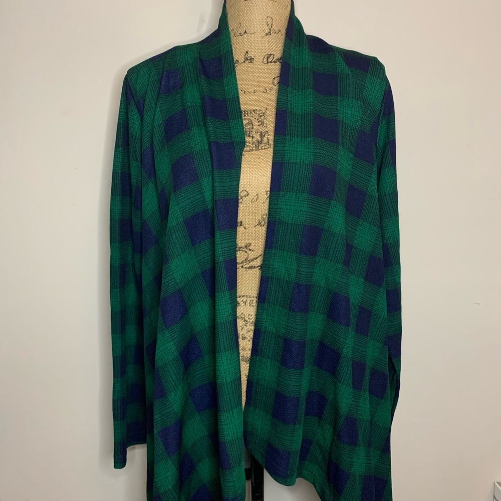 Green and blue plaid open cardigan medium NWT